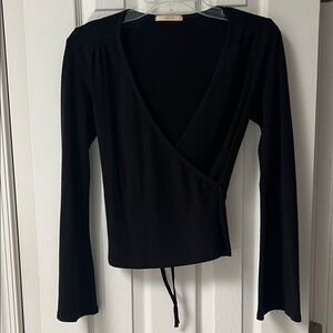 Forever 21 Black Long Bell Sleeve Wrap Top - Size M